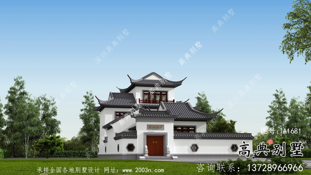鄉村風格優雅新中式別墅設計圖+效果圖