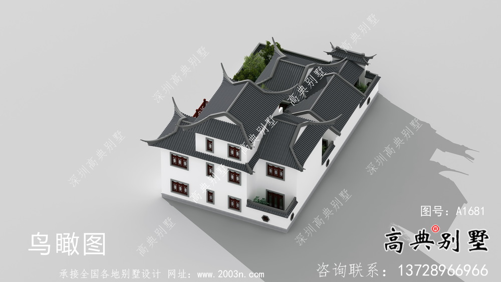鄉村風格優雅新中式別墅設計圖+效果圖