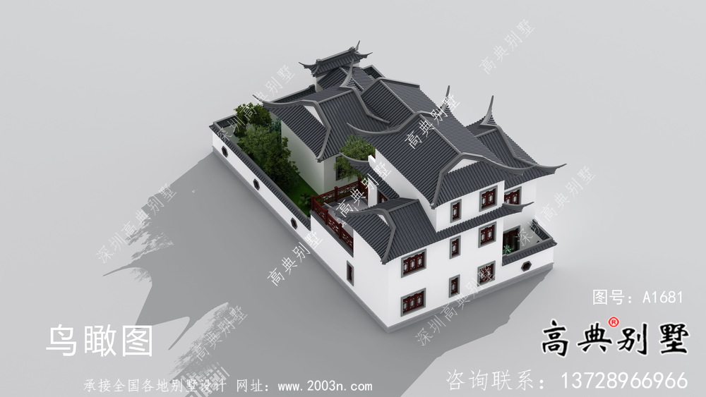 鄉村風格優雅新中式別墅設計圖+效果圖