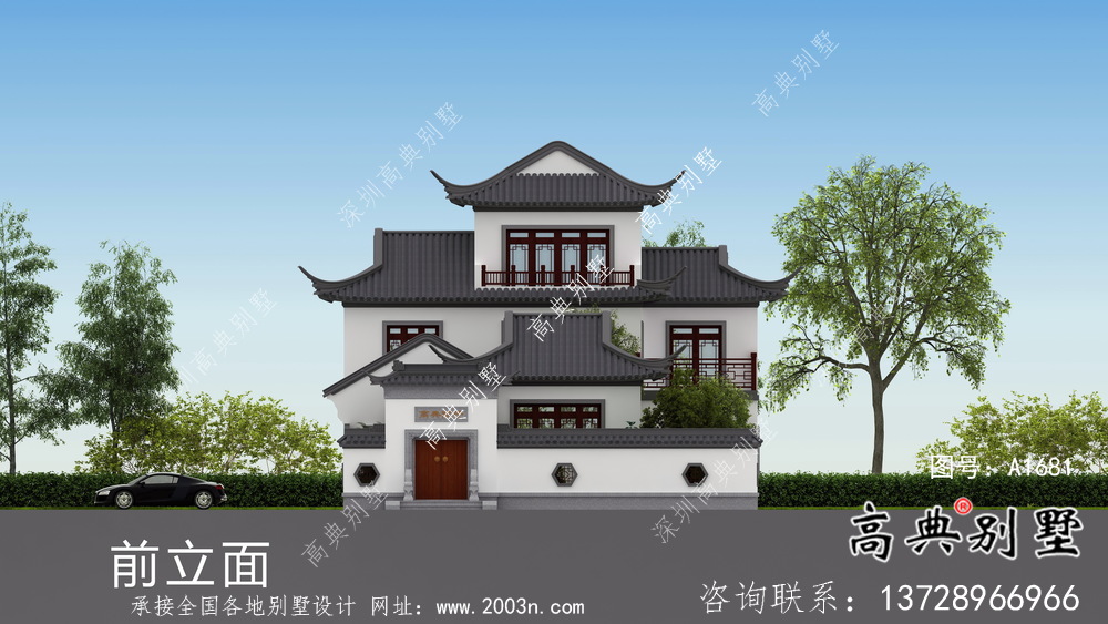 鄉村風格優雅新中式別墅設計圖+效果圖