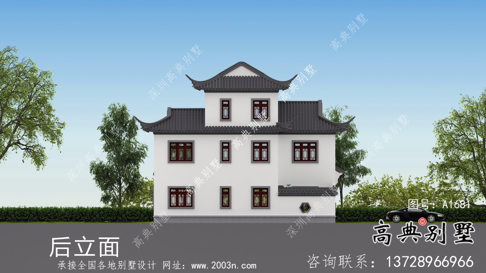 鄉村風格優雅新中式別墅設計圖+效果圖