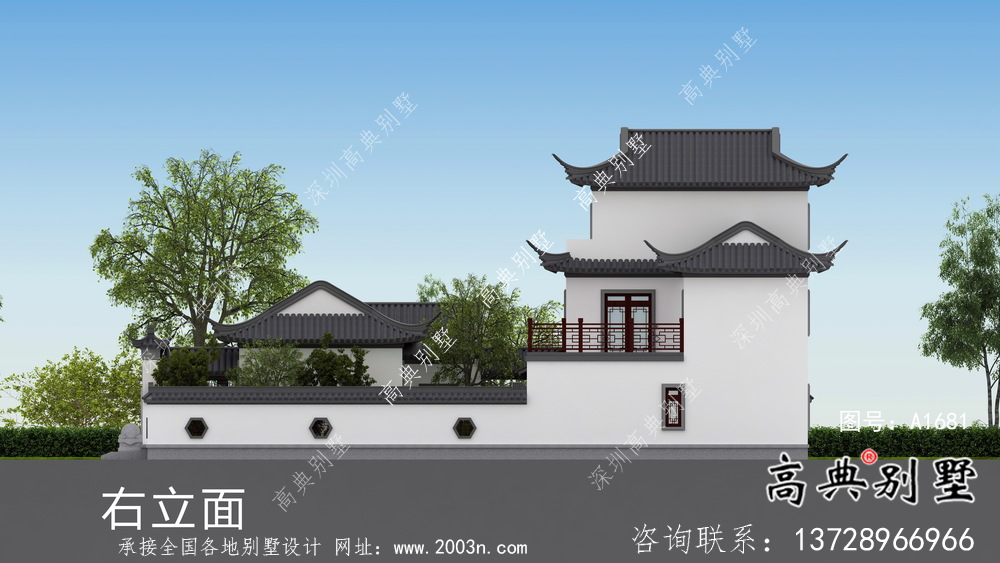 鄉村風格優雅新中式別墅設計圖+效果圖