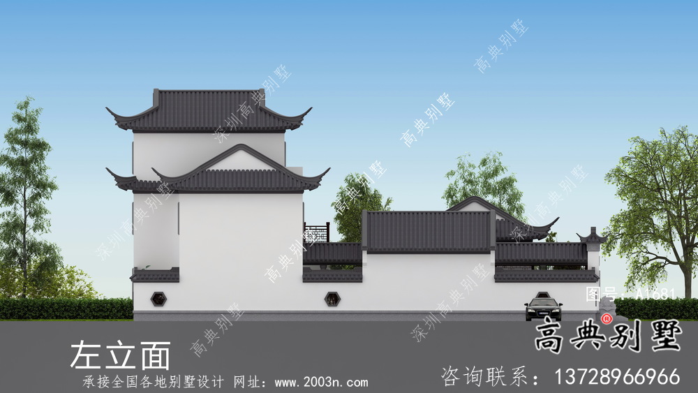 鄉村風格優雅新中式別墅設計圖+效果圖