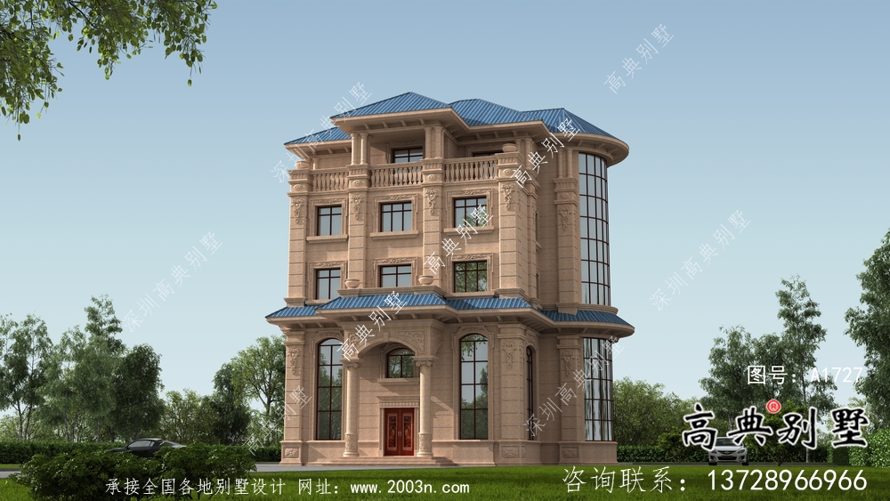 意大利風格坡屋頂房屋設計圖+設計效果圖