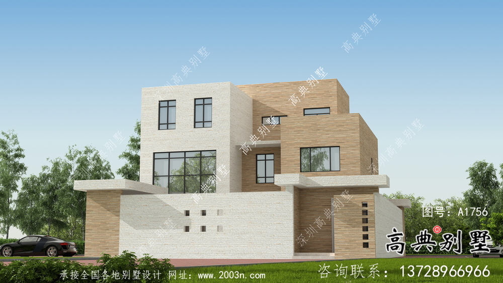 現代簡約精美院子平屋頂別墅設計圖+設計效果圖
