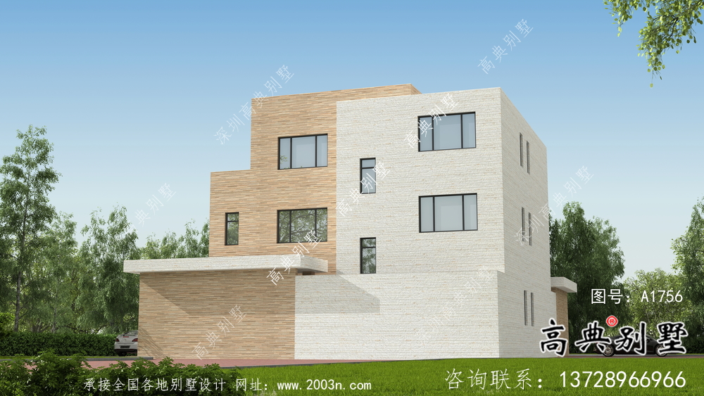 現代簡約精美院子平屋頂別墅設計圖+設計效果圖