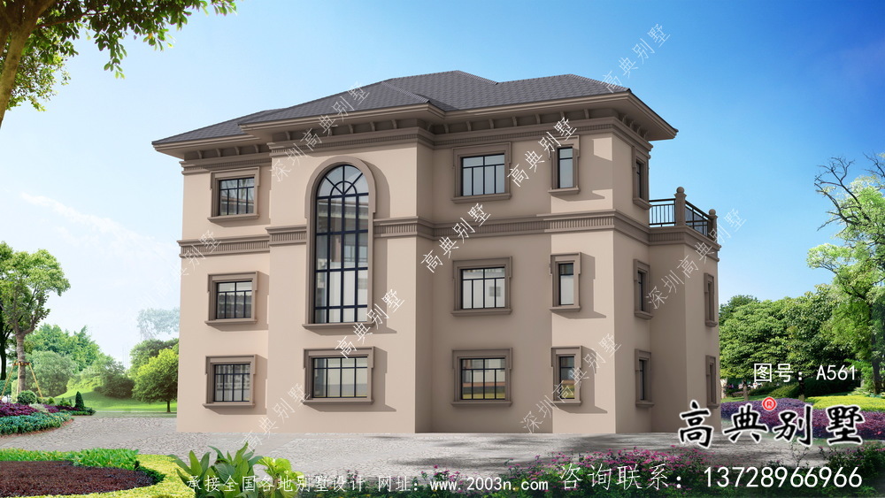 農村三層歐式豪華別墅效果圖及設計圖紙