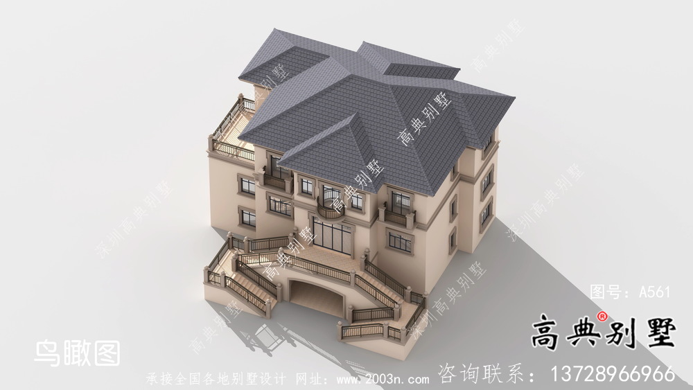 農村三層歐式豪華別墅效果圖及設計圖紙