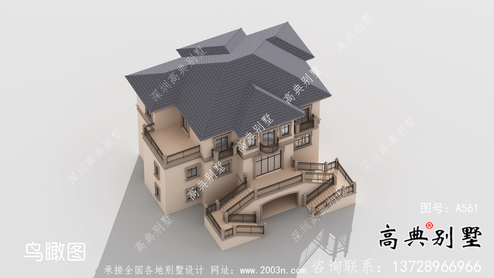 農村三層歐式豪華別墅效果圖及設計圖紙
