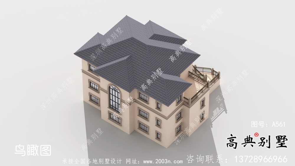 農村三層歐式豪華別墅效果圖及設計圖紙