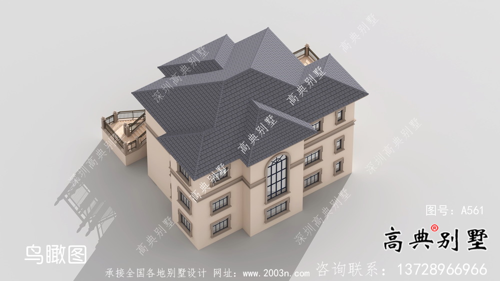 農村三層歐式豪華別墅效果圖及設計圖紙