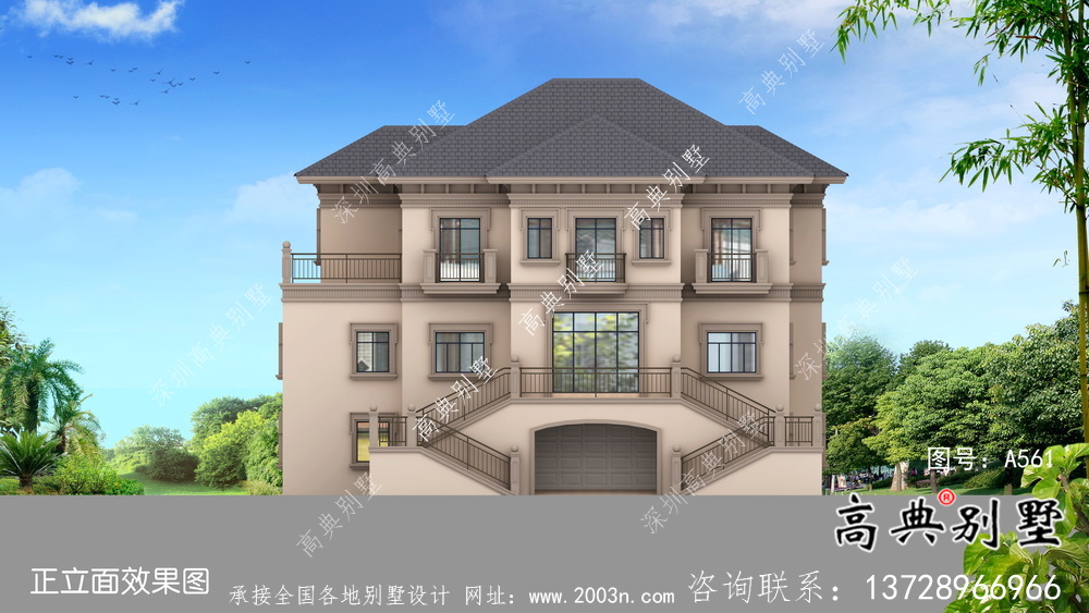 農村三層歐式豪華別墅效果圖及設計圖紙