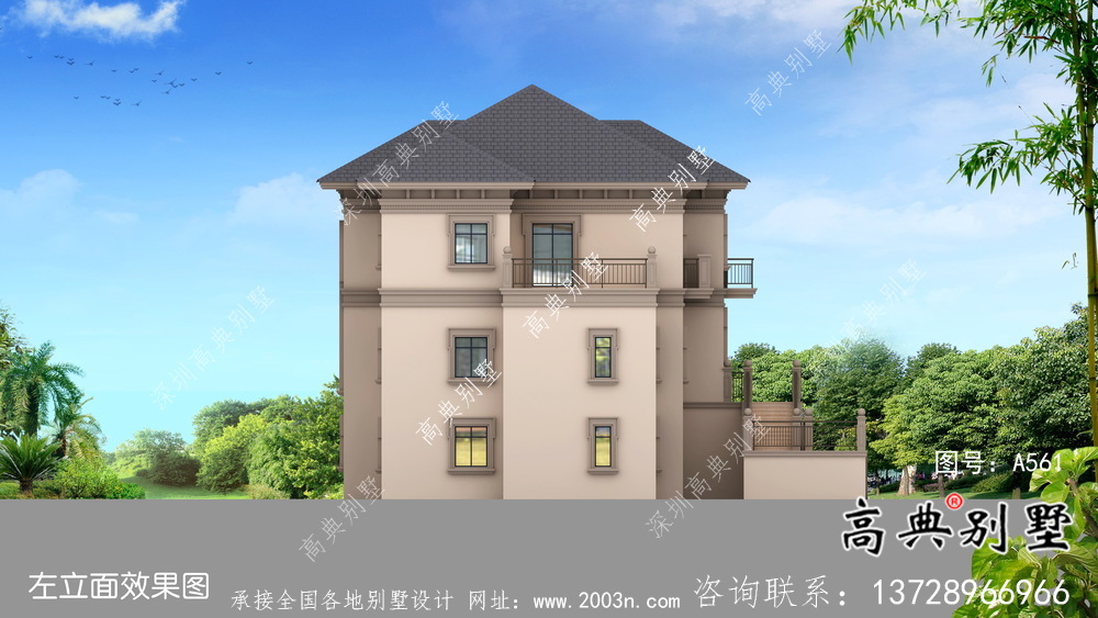 農村三層歐式豪華別墅效果圖及設計圖紙