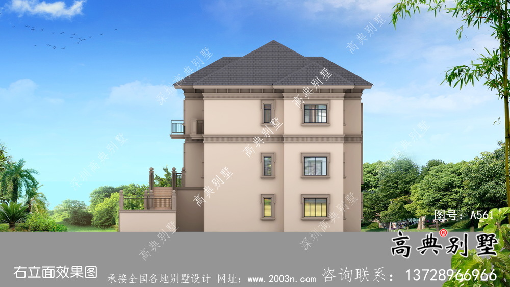 農村三層歐式豪華別墅效果圖及設計圖紙