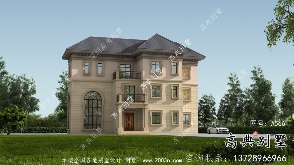 農(nóng)村復(fù)式三層歐式別墅設(shè)計(jì)效果圖