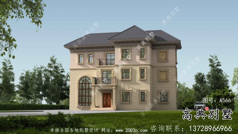 農(nóng)村復(fù)式三層歐式別墅設(shè)計(jì)效果圖