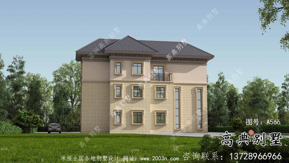 農(nóng)村復(fù)式三層歐式別墅設(shè)計(jì)效果圖