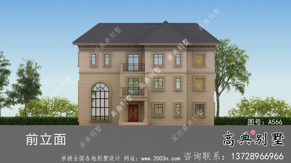 農(nóng)村復(fù)式三層歐式別墅設(shè)計(jì)效果圖