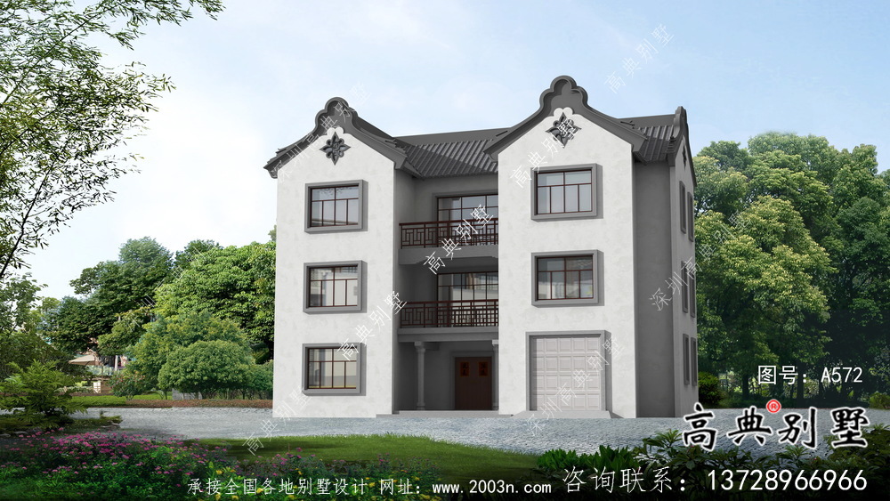 農村新中式三層潮派別墅圖紙及效果圖