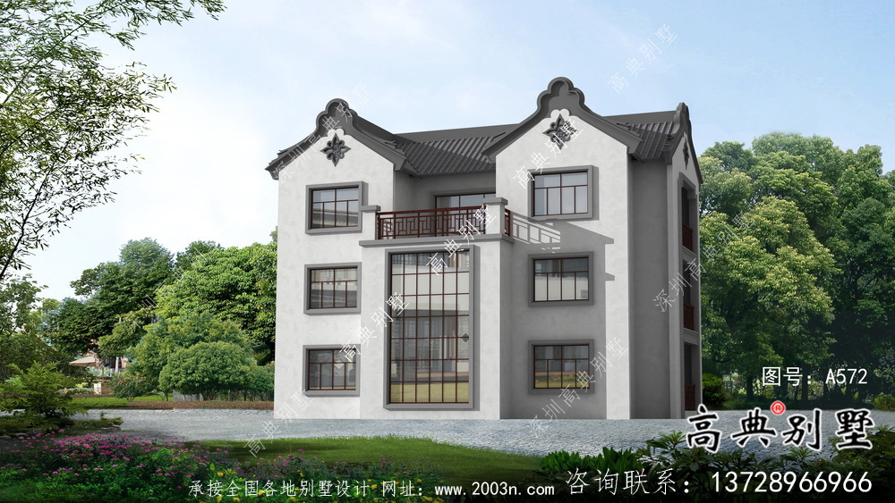 農村新中式三層潮派別墅圖紙及效果圖