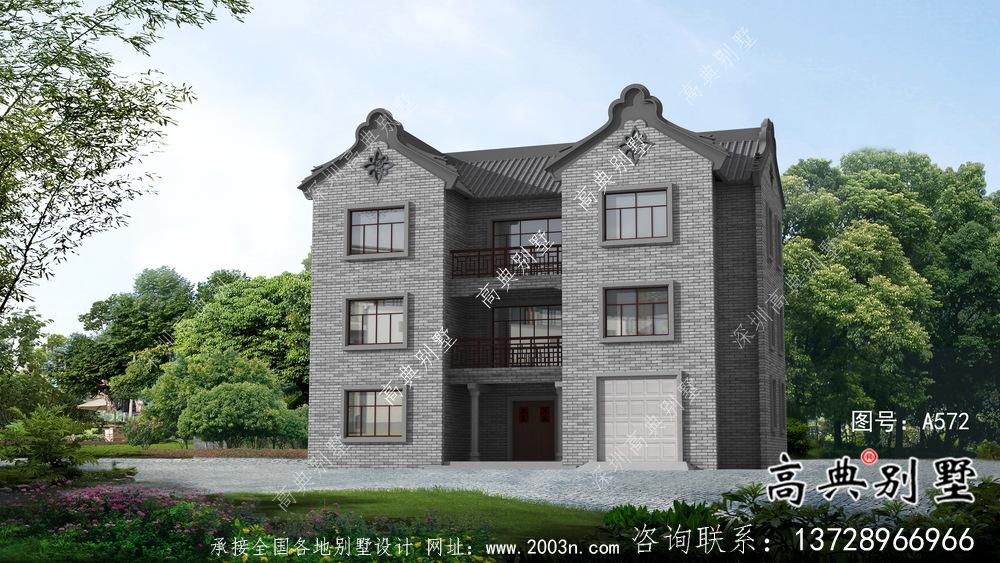 農村新中式三層潮派別墅圖紙及效果圖