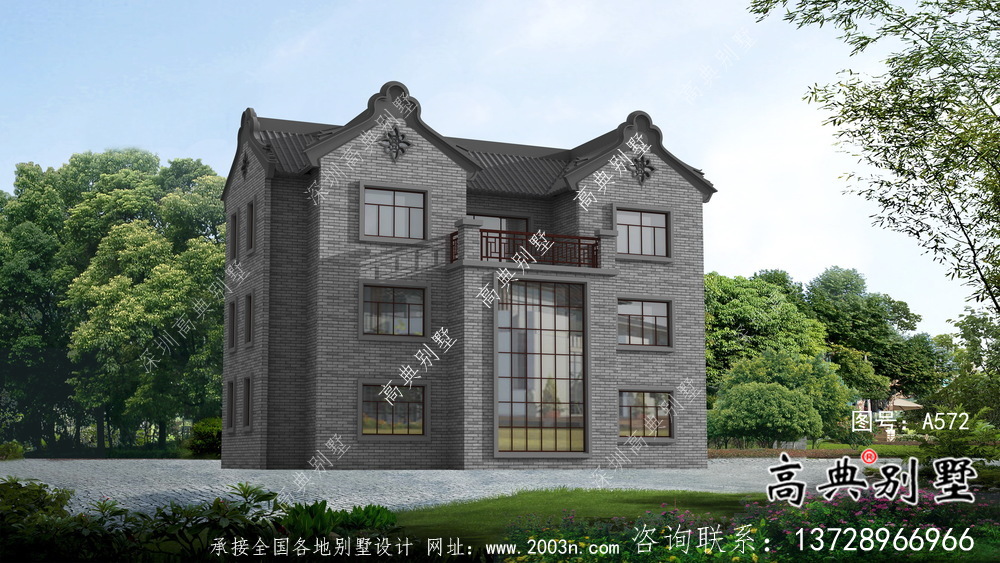 農村新中式三層潮派別墅圖紙及效果圖