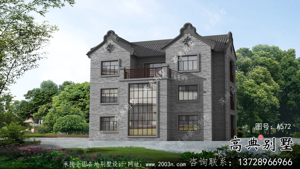 農村新中式三層潮派別墅圖紙及效果圖
