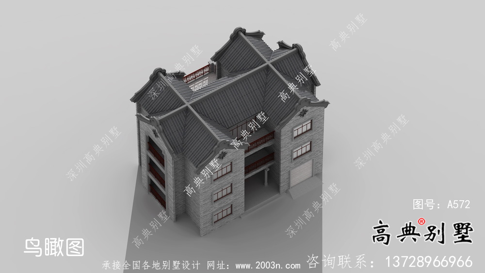 農村新中式三層潮派別墅圖紙及效果圖