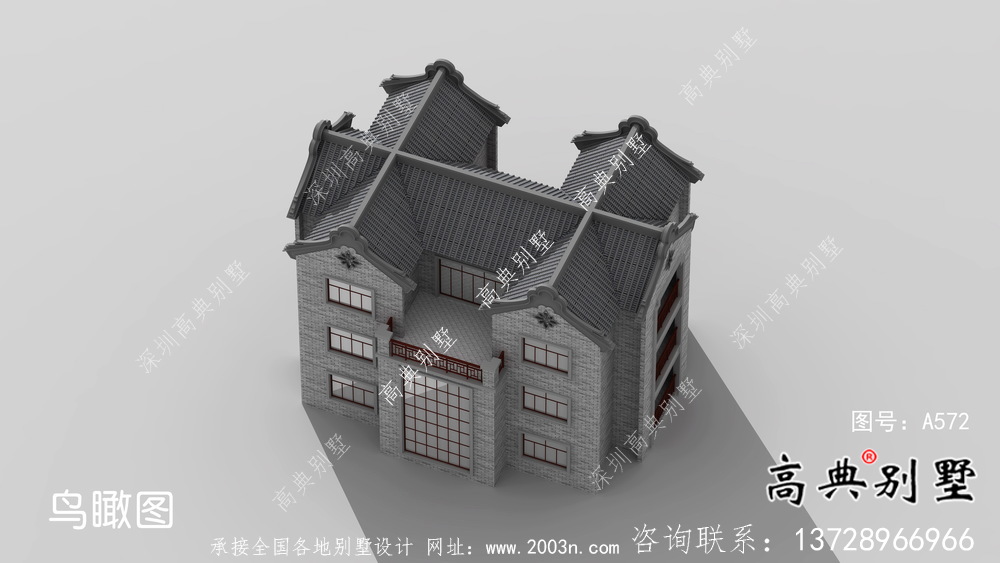農村新中式三層潮派別墅圖紙及效果圖