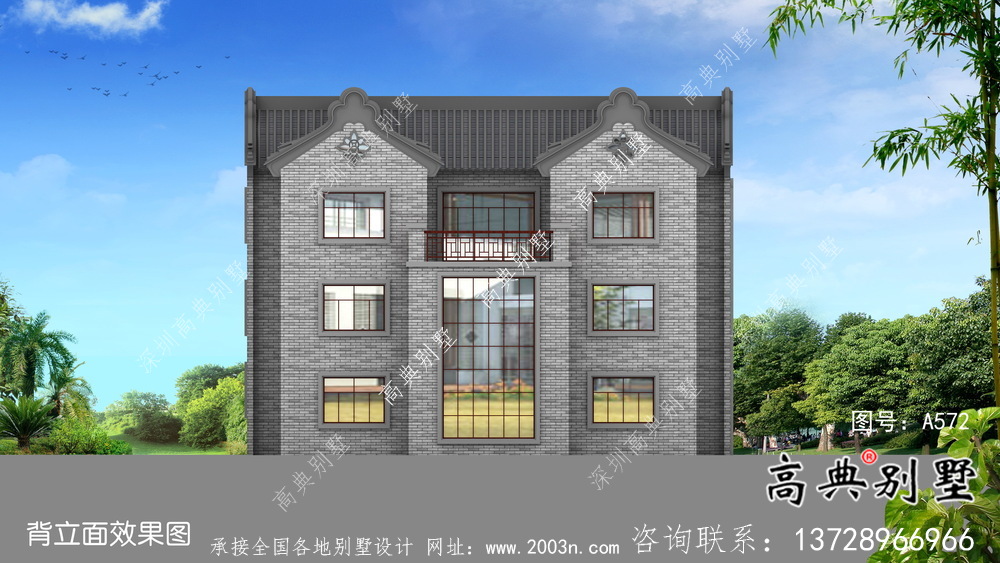 農村新中式三層潮派別墅圖紙及效果圖