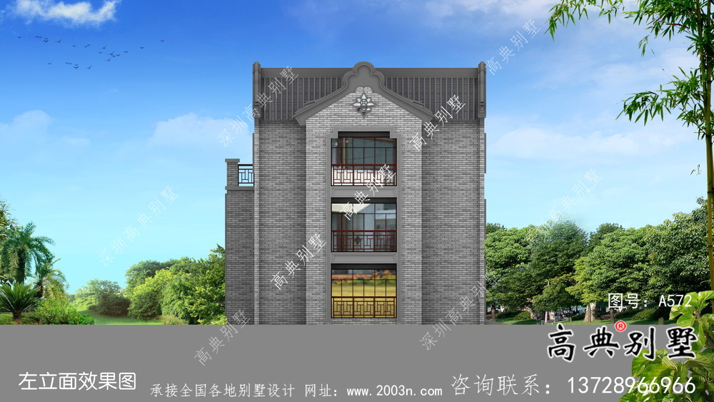 農村新中式三層潮派別墅圖紙及效果圖