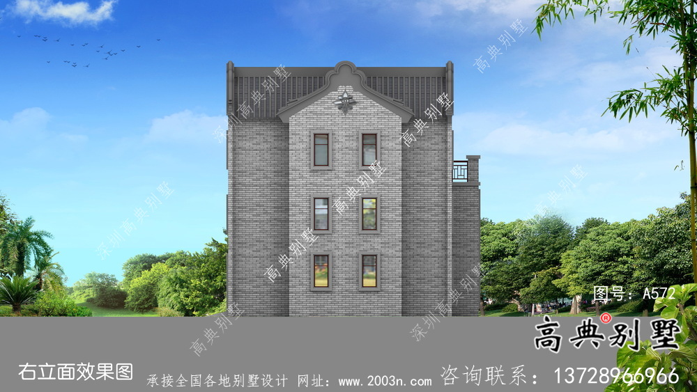 農村新中式三層潮派別墅圖紙及效果圖
