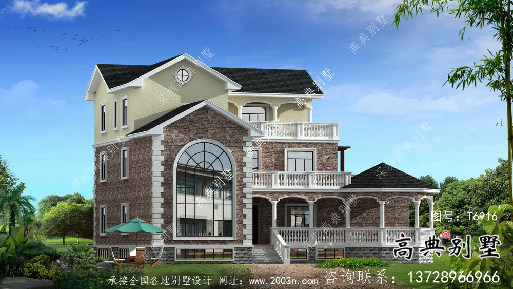 法式風格農(nóng)村住宅別墅設(shè)計圖+設(shè)計效果圖