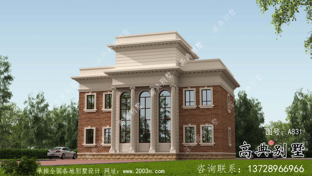 歐式三層復(fù)式小洋樓外觀效果圖