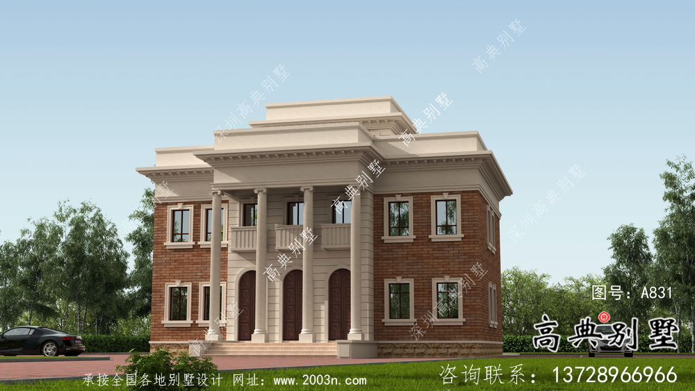 歐式三層復(fù)式小洋樓外觀效果圖