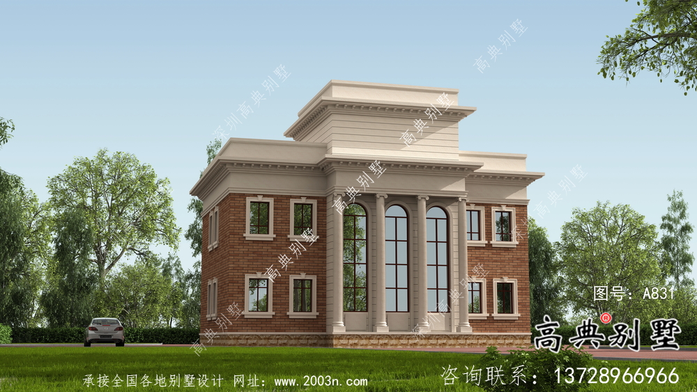 歐式三層復(fù)式小洋樓外觀效果圖