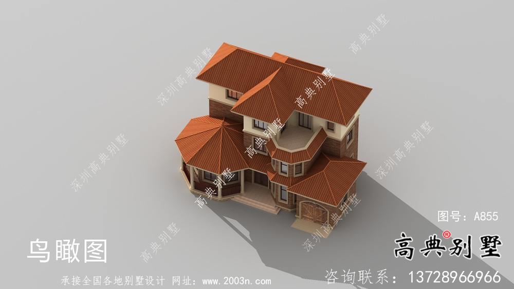 歐式豪華三層鄉村別墅外觀效果圖