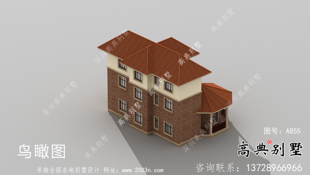歐式豪華三層鄉村別墅外觀效果圖