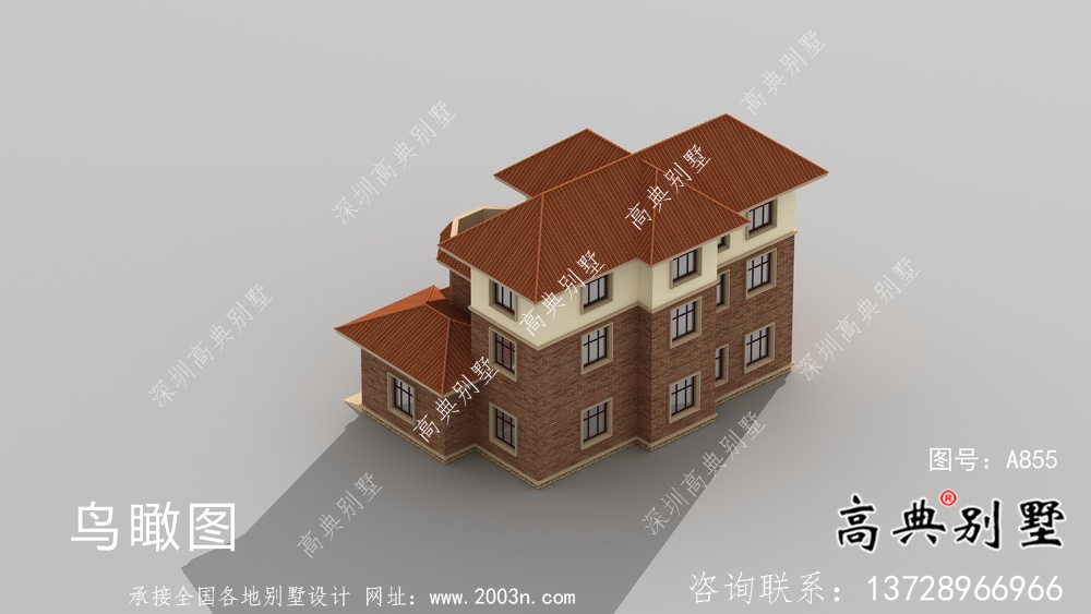 歐式豪華三層鄉村別墅外觀效果圖