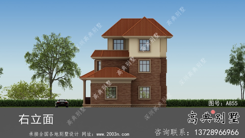 歐式豪華三層鄉村別墅外觀效果圖