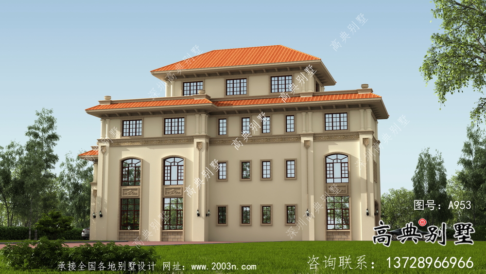 復式四層歐式別墅圖紙帶效果圖
