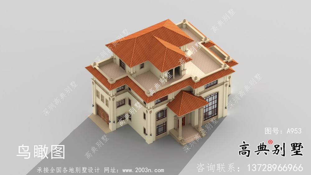 復式四層歐式別墅圖紙帶效果圖