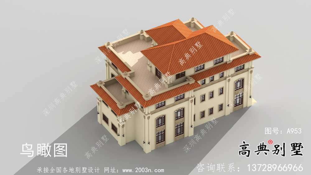 復式四層歐式別墅圖紙帶效果圖