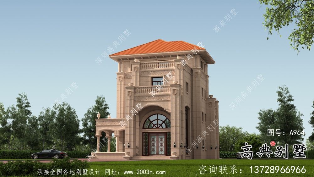 鄉村歐式四層石材別墅設計外觀效果圖