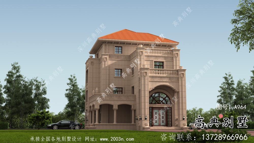 鄉村歐式四層石材別墅設計外觀效果圖