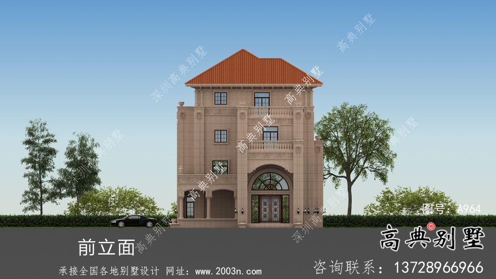 鄉村歐式四層石材別墅設計外觀效果圖