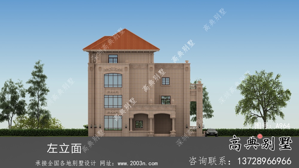 鄉村歐式四層石材別墅設計外觀效果圖
