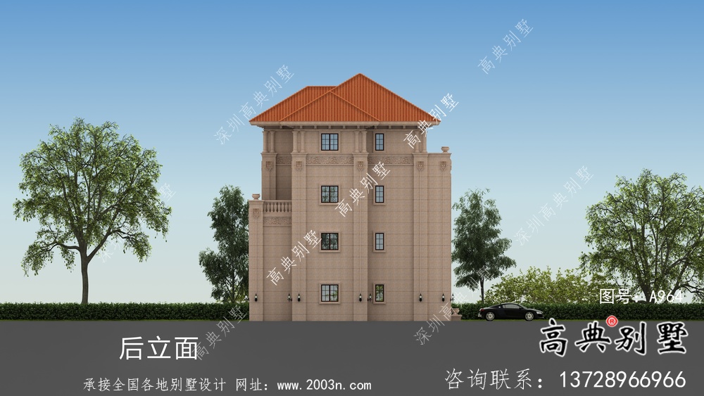 鄉村歐式四層石材別墅設計外觀效果圖
