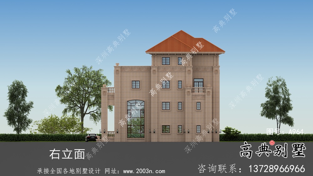 鄉村歐式四層石材別墅設計外觀效果圖