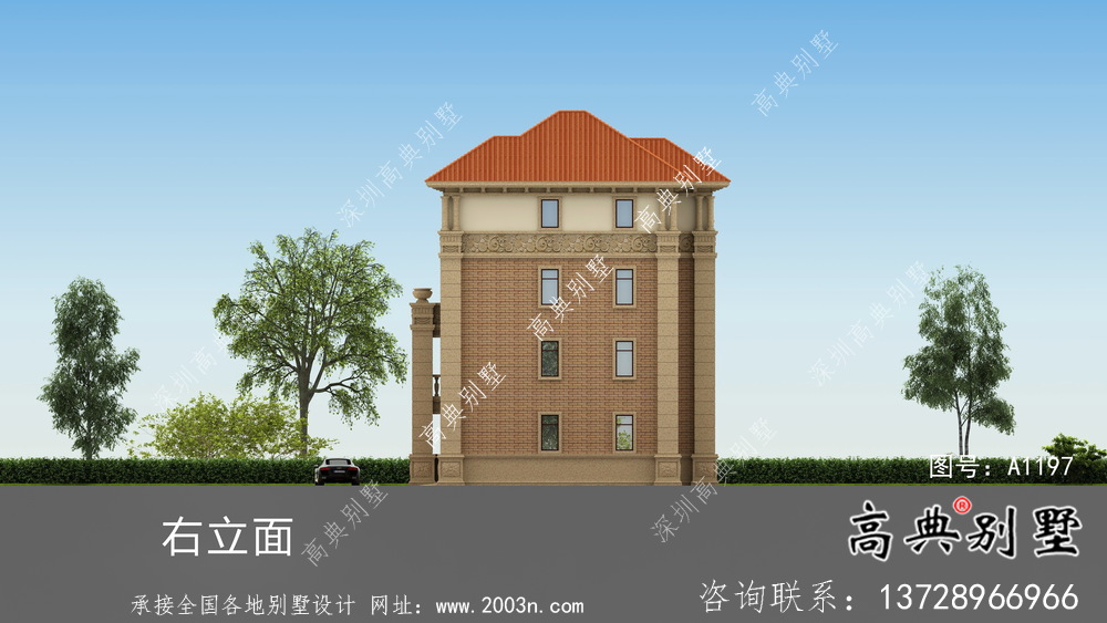 農(nóng)村歐式四層別墅外觀效果圖及施工圖